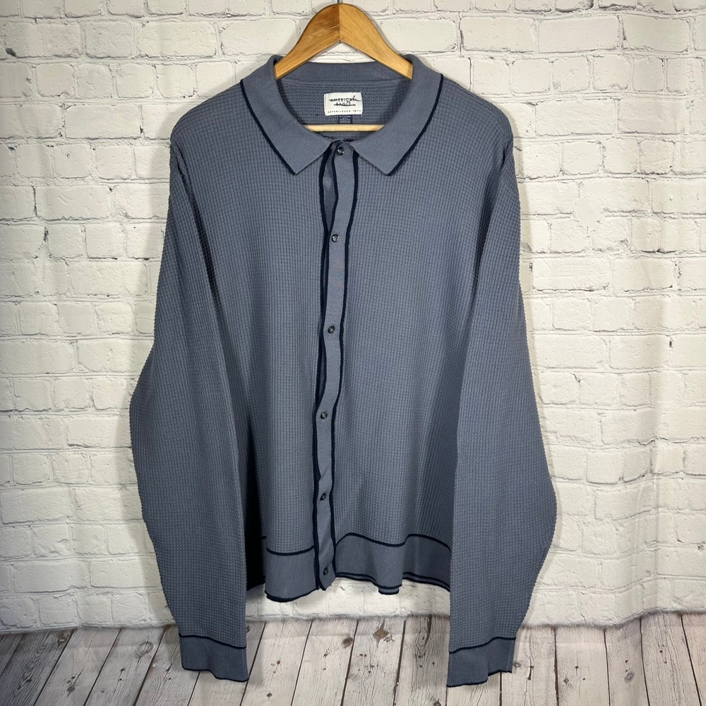 American Eagle Mens XL Blue‎ Gray Waffle Knit Button Up Cardigan Sweater 1840